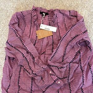 J.Crew ruffle neck popover, size S, pink and black, NWT